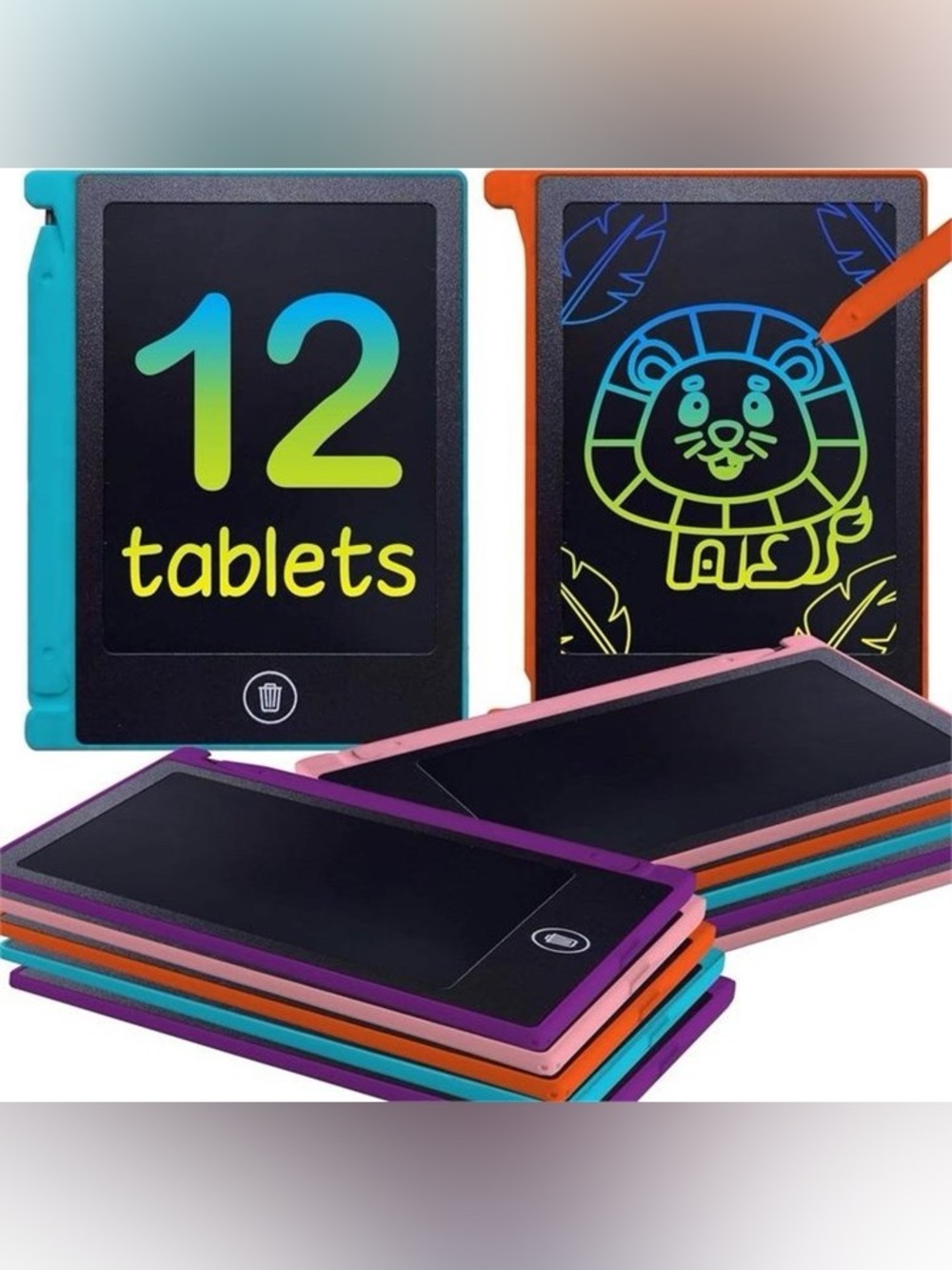 12 LCD Writing Tablets - Multi-Color